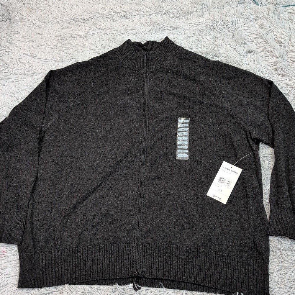 Studio Works Sweater Womens 3X Black Zip Up Casual‎ Comfort Preppy Soft New